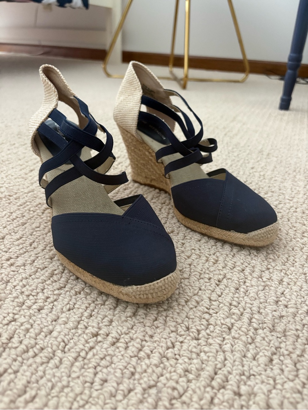 Navy Wedge Heels with Ankle Straps